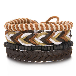 BR22Y0033 Stylish Leather and Beaded Bracelet Set for Men - Fashionable Woven Combination Design