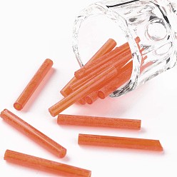 Coral Glass Bugle Beads, Round Hole, Opaque Colours, Coral, 28x3mm, Hole: 1.2mm, about 850pcs/pound