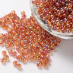 FireBrick Eco-Friendly Transparent Acrylic Beads, Round, AB Color, FireBrick, 4mm, Hole: about 1.2mm; about 1700pcs/50g.