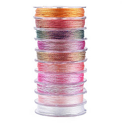 Hot Pink 10 Rolls 3-Ply Metallic Polyester Threads, Round, for Embroidery and Jewelry Making, Hot Pink, 0.3mm, about 24 yards(22m)/roll, 10 rolls/group