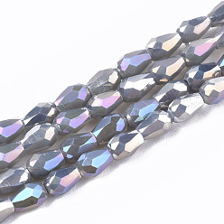 Gray Electroplate Glass Beads Strands, AB Color Plated, Faceted Teardrop, Gray, 4x3mm, Hole: 0.7mm, about 98~99pcs/strand, 16.54~16.92 inch(42~43cm)