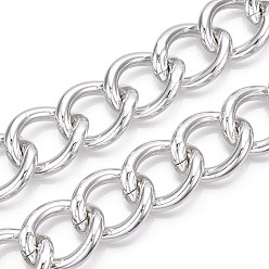 Platinum Aluminum Curb Chains, Twist Link Chains, Unwelded, Platinum, 29x24x5mm