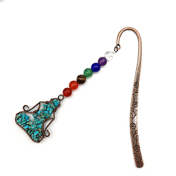 Synthetic Turquoise Synthetic Turquoise & Mixed Gemstone Human Pendant Bookmarks, Chakra Yoga Theme Alloy Bookmarks for Book Lover, 120mm