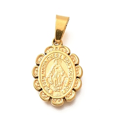 Золотой 201 подвески из нержавеющей стали, овал со святым шармом, ионное покрытие (ip), золотые, 20x14.5x2 мм, отверстие : 7x3.5 мм