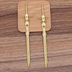 Golden Alloy Sword Hair Sticks, with Loop, Cabochon Settings, Long-Lasting Plated Hair Accessories for Women, Golden, 198x36mm, Tray: 6x8mm.