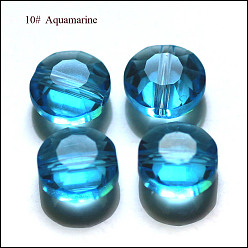Deep Sky Blue Imitation Austrian Crystal Beads, Grade AAA, Faceted, Flat Round, Deep Sky Blue, 8x4mm, Hole: 0.9~1mm