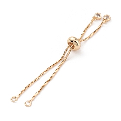Real 18K Gold Plated Rack Plating Brass Box Chain Link Bracelet Making, Slider Bracelets, with Cubic Zirconia, Long-Lasting Plated, Real 18K Gold Plated, 14cm, Single Chain Length: about 7cm