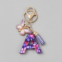 Letter N Брелоки-подвески в виде бабочек из смолы, с замшевыми кисточками и фурнитурой из сплава., для аксессуаров сумки для ключей от машины, золотые, синий фиолетовый, Письмо N, 105 мм