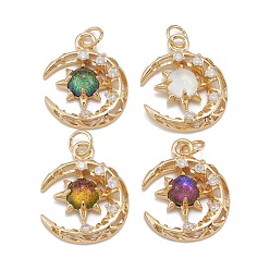 Mixed Color Brass Micro Pave Clear Cubic Zirconia Glass Pendants, with Jump Ring, Long-Lasting Plated, Moon, Cadmium Free & Lead Free, Real 18K Gold Plated, Mixed Color, 21x16.5x4.5mm, Jump Ring: 5x0.8mm, 3.5mm Inner Diameter