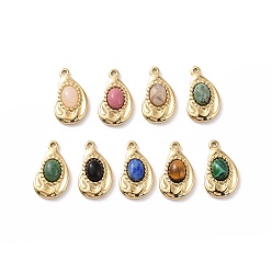 Mixed Stone Natural & Synthetic Gemstone Mixed Gemstone Pendants, with Ion Plating(IP) Real 18K Gold Plated 304 Stainless Steel Findings, Teardrop Charm, 22x13x5mm, Hole: 1.5mm