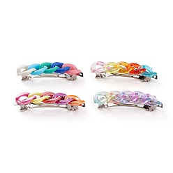 Mixed Color Platinum Plated Iron Hair Barrette, with Acrylic Curb Chains, Mixed Color, 78x17x18mm