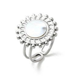 Нержавеющая Сталь Цвет Плоские круглые 304 кольца из нержавеющей стали с белой ракушкой для женщин, цвет нержавеющей стали, 20.5 мм, внутренний диаметр: 17 мм