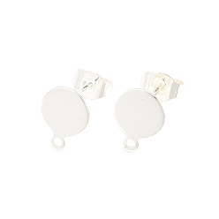 Серебро 304 Выводы серьги из нержавеющей стали шпилька, с петлей и плоской пластиной, плоско-круглые, серебряные, 10.5x8x0.6 мм, отверстие : 1.5 мм, штифты : 0.8 мм