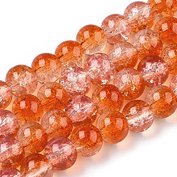Coral Transparent Crackle Baking Painted Glass Beads Strands, Imitation Opalite, Round, Coral, 8.5x7.5mm, Hole: 1.5mm, about 107~109pcs/strand, 30.71 inch~31.30 inch(78~79.5cm)