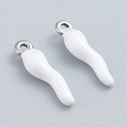 Белый 304 подвески из нержавеющей стали, эмалированные блестки, рог изобилия / итальянский рог корничелло амулеты, цвет нержавеющей стали, белые, 17.5x4.5x3.5 мм, отверстие : 1~1.5 мм