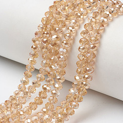 PeachPuff Electroplate Glass Beads Strands, Half Plated, Rainbow Plated, Faceted, Rondelle, PeachPuff, 2.5x2mm, Hole: 0.4mm, about 199pcs/strand, 13.4 inch(34cm)