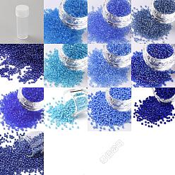 Blau Runde Rocailles, Runde, Blau, 2~2.5x1.5~2 mm, Bohrung: 0.8~1 mm, 12 Farben, 10 g / Farbe