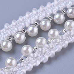 White Plastic Imitation Pearl Beads Ribbon, Garment Accessories, White, 8.5mm