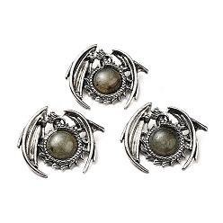 Labradorite Natural Labradorite Pendants, Dragon Charms, with Rack Plating Antique Silver Tone Alloy Findings, Cadmium Free & Lead Free, 40x48x12mm, Hole: 9x6mm