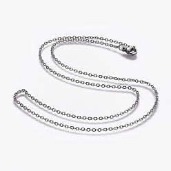 Stainless Steel Color 304 Stainless Steel Cable Chain Necklaces, with 304 Stainless Steel Beads and Clasps, Stainless Steel Color, 19.7 inch(50cm), 2mm