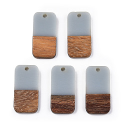 Light Grey Resin & Walnut Wood Pendants, Rectangle, Light Grey, 26.5x13x3~4mm, Hole: 1.8mm