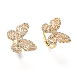 Real 18K Gold Plated Adjustable Brass Micro Pave Clear Cubic Zirconia Finger Rings, Long-Lasting Plated, Butterfly, Real 18K Gold Plated, Size 7, Inner Diameter: 17mm