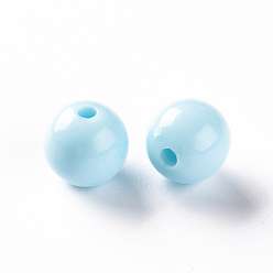 Bleu Ciel Perles acryliques opaques, ronde, bleu ciel, 12x11mm, Trou: 1.8mm, environ566 pcs / 500 g