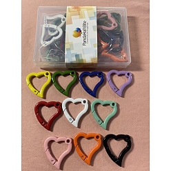 Mixed Color 20Pcs 10 Colors Spray Painted Alloy Spring Gate Rings, Snap Clasps Ring, Cadmium Free & Nickel Free & Lead Free, Heart, Mixed Color, 31x29x4mm, Hole: 3mm, 2pcs/color