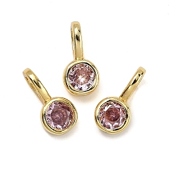 Pink Плоские круглые микро медные проложит кубических прелести диоксида циркония, стойки покрытие, долговечный, без кадмия и без свинца, золотые, розовые, 10.5x5.5x3.5 мм, отверстие : 4x2.5 мм