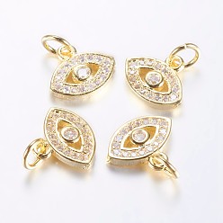 Real 18K Gold Plated Long-Lasting Plated Brass Micro Pave Cubic Zirconia Charms, Horse Eye, Real 18K Gold Plated, 9.5x11x2mm, Hole: 3mm