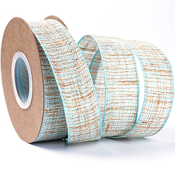 Pale Turquoise Cotton and Linen Wired Ribbon, for Christmas Party, Gift Wrapping, Home Decor, Crafts Making, Pale Turquoise, 1-5/8 inch(40mm), 10 yards/roll