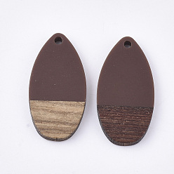Coconut Brown Resin & Walnut Wood Pendants, teardrop, Coconut Brown, 31x16x3.5~4mm, Hole: 1.5mm