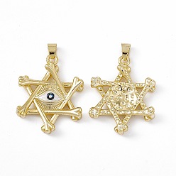 White Natural Shell Pendants, Pentagram Charms with Eye, Dyed, with Rack Plating Golden Tone Brass Findings, Long-Lasting Plated, White, 35x28x5mm, Hole: 6X4.5mm
