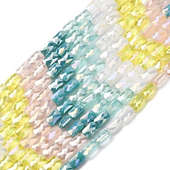 Темно-бирюзовый Стеклянные бусины с гальваническим покрытием , прямоугольные, граненые, градиент цвета, темные бирюзовый, 7x4x3.5 мм, отверстие : 1 мм, около 60~63 шт / нитка, 16.14''~16.92'' (41~43 см)