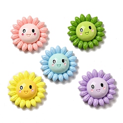 Mixed Color Cartoon Smiling Sunflower Decoden Resin Cabochons, Mixed Color, 47x48x13.5mm