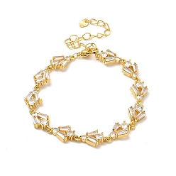 Real 18K Gold Plated Clear Cubic Zirconia Angel Link Chain Bracelet, Rack Plating Brass Jewelry for Women, Lead Free & Cadmium Free, Long-Lasting Plated, Real 18K Gold Plated, 7-1/4 inch(18.5cm)
