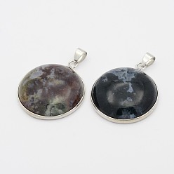 Moss Agate Natural Moss Agate Half Round Pendant, with Platinum Plated Brass Finding, 34x29x8mm, Hole: 6x4mm