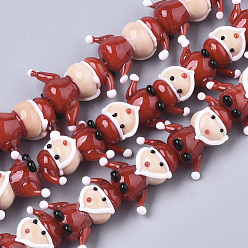 Red Handmade Lampwork Beads Strands, Santa Claus, for Christmas, Red, 19.5x20x11mm, Hole: 1.8mm, about 25pcs/Strand, 19.69 inch(50cm)