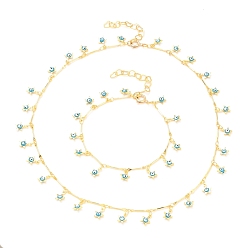 Doré  Bracelets et colliers à breloques étoile mauvais œil ensembles de bijoux, avec l'émail, chaînes à maillons de barre en laiton et fermoirs à anneau à ressort, or, 7-3/4 pouce (19.7 cm), 16.34 pouce (41.5 cm), 2 pièces / kit