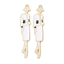 Белый Эмали сплава большие кулоны, женские прелести, стойки покрытие, долговечный, золотые, белые, 61x12x2 мм, отверстие : 1.8 мм