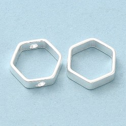 925 Sterling Silver Plated Brass Bead Frame, Cadmium Free & Lead Free, Hexagon, 925 Sterling Silver Plated, 11x10x3mm, Hole: 1.2mm