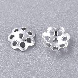 Silver 201 Stainless Steel Bead Caps, Multi-Petal, Flower, Silver, 6x2mm, Hole: 0.9mm