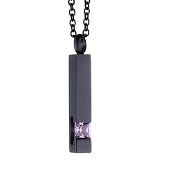 Light Amethyst Stainless Steel Urn Ashes Necklace, with Glass Rhinestone Pendant Necklace for Women, Light Amethyst, Pendant: 0.98x0.79x0.24 inch(2.5x2x0.6cm)