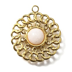 Белый Нефрит 304 подвески из нержавеющей стали, плоско-круглые, с натуральным белым нефритом, реальный 18 k позолоченный, ионное покрытие (ip), 18x16x3.5 мм, отверстие : 1.2 мм