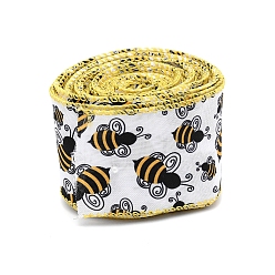 Blanc Ruban polyester, motif de paragraphe abeilles tournesol face unique, pour emballage cadeau, décoration artisanale arcs floraux, blanc, 2-1/2 pouces (65 mm), 10 yard / rouleau (9.14 m / rouleau)