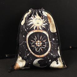 Sun Rectangle Velvet Double-Faced Printed Jewelry Pouches, Drawstring Bags, Sun, 18x14cm