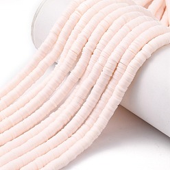 Розовый Бусины из полимерной глины , Диск / плоские круглые, Heishi бусы, туманная роза, 6x1 мм, отверстие : 2 мм, около 380~400 шт / нитка, 17.7 дюйм