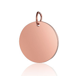 Rose Gold 201 Stainless Steel Pendants, Manual Polishing, Flat Round, Stamping Blank Tag, Rose Gold, 20x1.5mm, Hole: 3.5mm