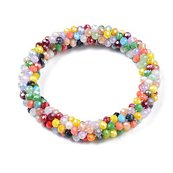 Colorful AB Color Plated Faceted Opaque Glass Beads Stretch Bracelets, Womens Fashion Handmade Jewelry, Colorful, Inner Diameter: 1-3/4 inch(4.5cm)