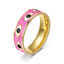 Hot Pink 304 Stainless Steel Ring, with Enamel, Evil Eye, Hot Pink, 6mm, US Size 13(22.2mm)
